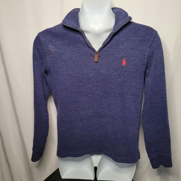 POLO Ralph Lauren Blue With Red Logo Long Sleeve V Neck Zip Up Sweater Pullover - Picture 6 of 11